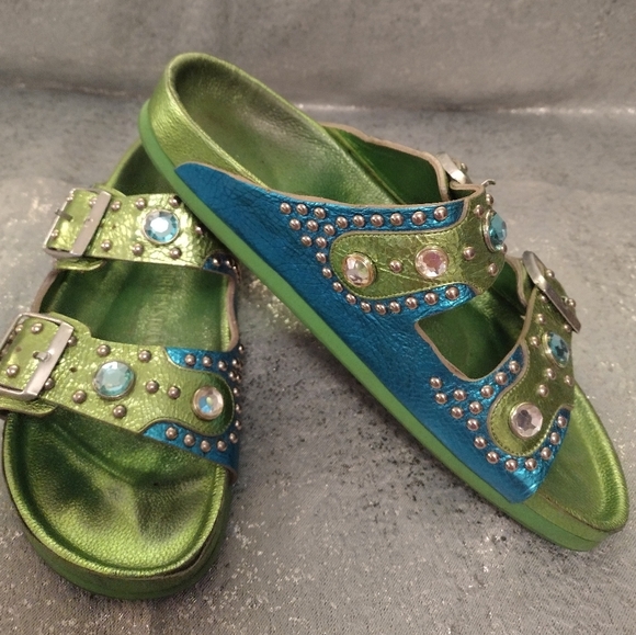 Birkenstock leather bejeweled Heidi Klum sandals RARE Vintage EU 41 US 10 - 10.5 - Picture 2 of 8